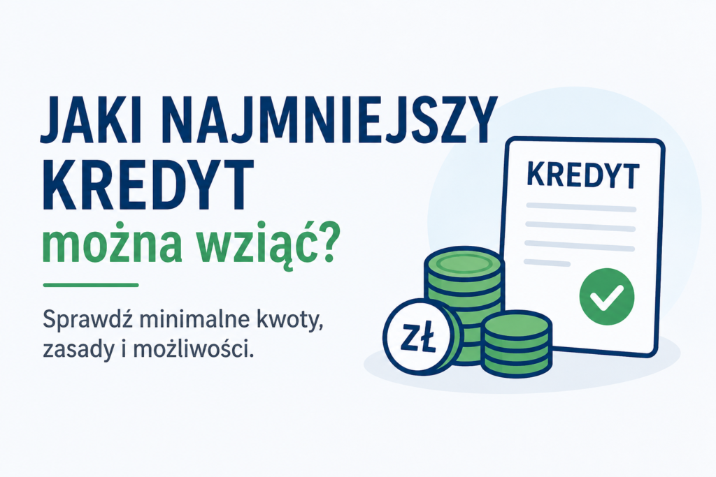 Jaki najmniejszy kredyt można wziąć – grafika przedstawiająca dokument kredytowy i monety symbolizujące minimalne kwoty finansowania