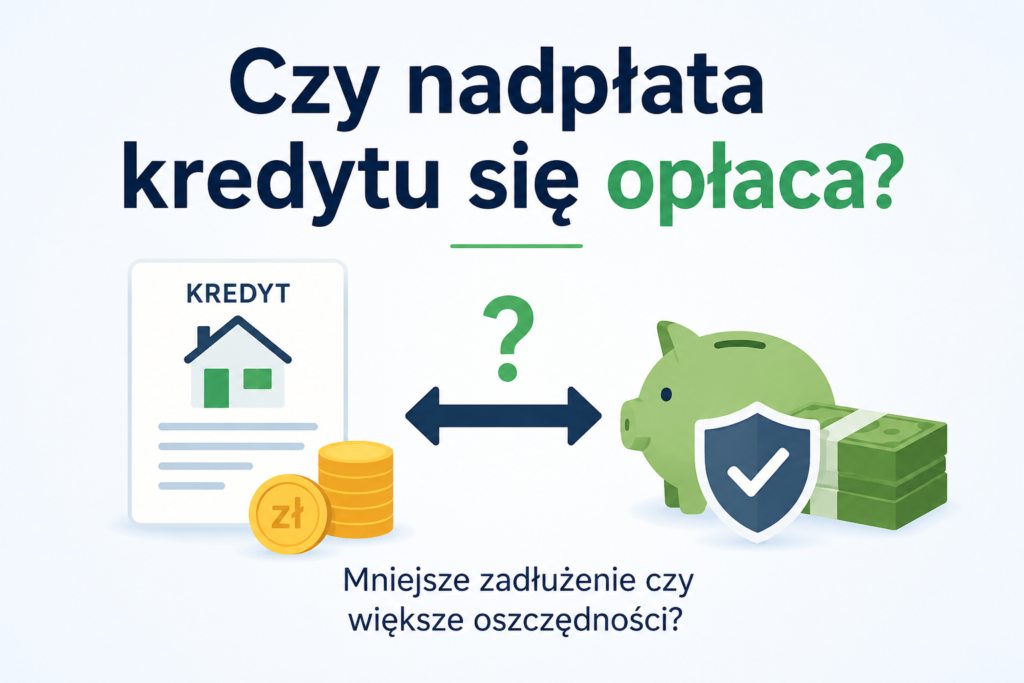 Czy nadpłata kredytu się opłaca – grafika przedstawiająca wybór między szybszą spłatą kredytu a budowaniem oszczędności.